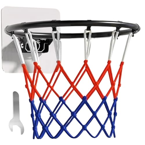 Replacement Basketball Rim,Wall Door Mounted Basketball Hoop with Sticker,Basketball Flex Rim Goal Replacement with All Weather Net for Wall Door Mounted/14 Inch