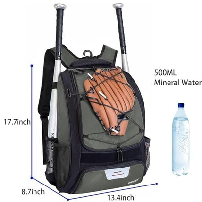 DAFISKY Baseball Bag Softball Backpack - Youth Adult T Ball Bat Equipment Bag with Bat Helmet Holders, Shoe Compartment - color: Grey