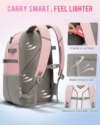 MATEIN PRO Girls Softball Bag with Helmet Net, Lightweight Softball Backpack with Ventilated Shoe Compartment & Organizer Pocket, Youth Baseball Bag with Side Pockets for 40oz Tumbler & TBall Bats