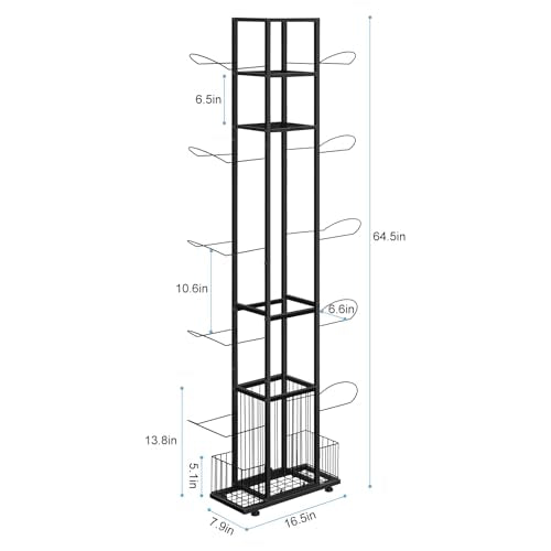 BTY Sports Equipment Organizer Ball Storage Rack Freestanding Basketball Holder Vertical Garage Ball Storage Display Stand for Volleyball Football Badminton Black