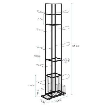 BTY Sports Equipment Organizer Ball Storage Rack Freestanding Basketball Holder Vertical Garage Ball Storage Display Stand for Volleyball Football Badminton Black