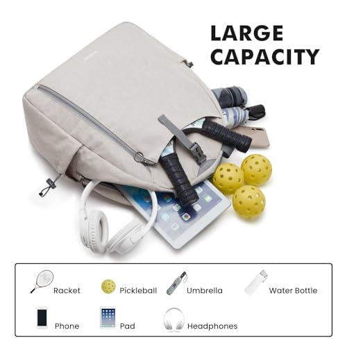 G4Free Tennis Backpack, Pickleball Bag Tote, Large Pickleball Bags for Women and Men, Casual Sports Gym Tennis Bag - color: Ivory