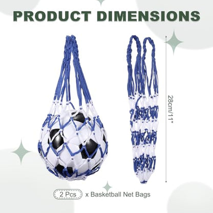 uxcell Basketball Net Bags, Nylon Soccer Ball Holder Portable Multifunctional Single Ball Mesh Net Bag for Storage Basketball Soccer Rugby Balls - color: Blue/White