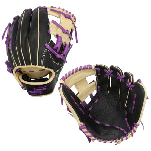SSK Z5 Craftsman Infield Baseball Glove – 11.25” - 11.5” - 11.75” - 12” – Right & Left Hand Throw - color: Black/Camel/Purple - I Web, size: 11.5" - Left Hand Throw