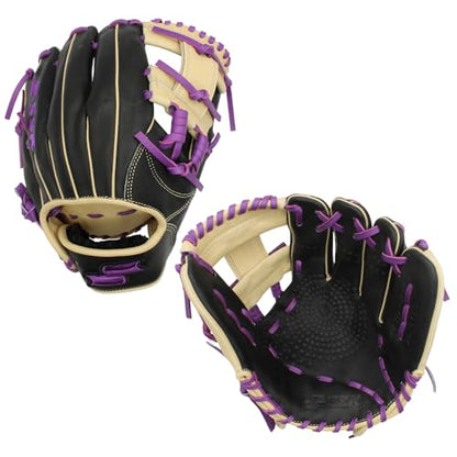 SSK Z5 Craftsman Infield Baseball Glove – 11.25” - 11.5” - 11.75” - 12” – Right & Left Hand Throw - color: Black/Camel/Purple - I Web, size: 11.5" - Right Hand Throw
