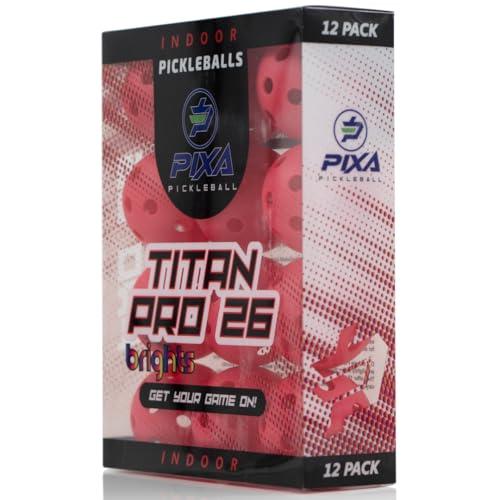 PIXA Titan Pro 26 Indoor Pickleball - USAPA Approved, Durable Indoor Pickleballs, Consistent Bounce, Smooth Flight, Ideal for Competitive Play- Packs of 3, 6, 12, 50 - color: Raspberry Red, size: 12 Pack