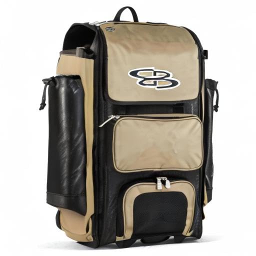 Boombah Catchers Superpack Hybrid Rolling Bat Bag - Multiple Colors - Wheeled & Backpack Version - color: Black/Vegas Gold