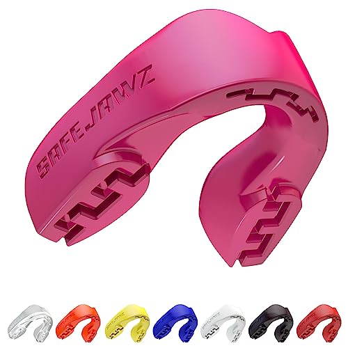 SAFEJAWZ Mouth Guard, Slim Fit Mouthguard for Adults & Youth with Case, Easy Fit Remoldable Mouthpiece for Football, Boxing, Lacrosse, MMA, Basketball & All Contact Sports - color: Pink, size: Adult (12+ Years)