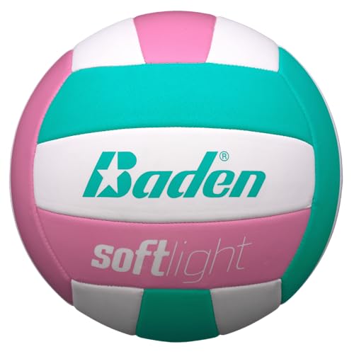 Baden | Softlight VXT1 | No Sting FlexFoam Cover | Youth Lightweight Training Volleyball | K-5 Youth Players | Official Size 5 + 20% Lighter | Official Ball of BYOP - color: Seagreen/Soft Pink
