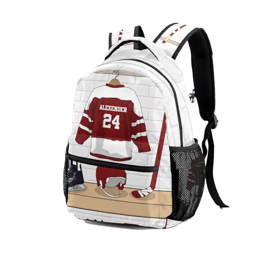 Ice Hockey Sport Team Number Burgundy Personalized School Backpack for Teen Kid-Boy/Girl Primary Daypack Travel Bookbag - color: Option 31
