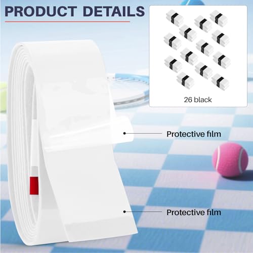 26 Pieces Tennis Racket Grip Tape, Tennis Racquet Grip Tape for Anti-Slip and Sweat Absorbent Overgrips, Comfortable Handle Precut Racquet Wrap for Tennis/Badminton/Pickleball (White)