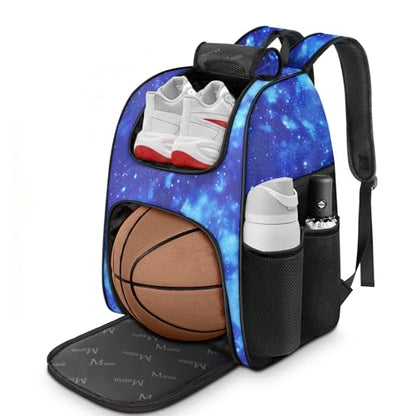 MATEIN Basketball Bag, Sturdy Soccer Bag with Ball Holder & Shoe Compartment, Large Basketball Backpack for Training Equipment, Water Resistant Sports Ball Backpack Fits Volleyball Football, Colorful - color: Galaxy Blue