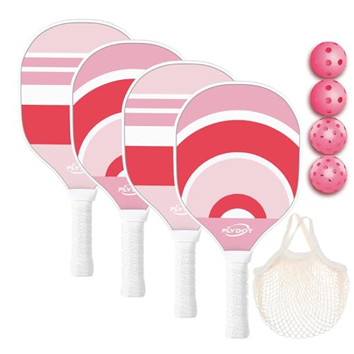 Pickleball Paddles Set of 4,USAPA Approved,4 Indoor&Outdoor Pickleball Balls, Carrying Bag, 4 Cooling Towels,4 Pack Paddles,Pickleball Paddles Pack Gifts for Beginner&Pro - color: Pink White Cute