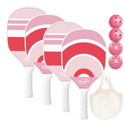 Pickleball Paddles Set of 4,USAPA Approved,4 Indoor&Outdoor Pickleball Balls, Carrying Bag, 4 Cooling Towels,4 Pack Paddles,Pickleball Paddles Pack Gifts for Beginner&Pro - color: Pink White Cute