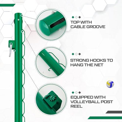 Tennis Posts with Net Crank Outdoor Heavy Duty Professional Green Tennis Permanent Court Kit for Net Quick Fixation System Equipped with a Cable Reel(Round,42 inches)