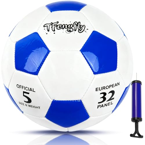 Size 2, 5 Soccer Ball with Pump Needle-Training Recreation Soccer Ball Size 2, 5 Thicker PU Tight Weaved Mini Soccer Ball for Teen Boy Girl Outdoor/Indoor League Game Practice Training - color: White+Blue, size: Size 5