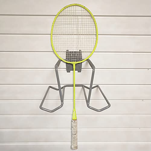 Wall Mounted Metal Tennis Racket Holder - Heavy-Duty Steel Hanging Badminton Racket Storage Rack Ping Pong Paddle Holder Holds 8 Balls 5 Racquets with Hardware and Anti-Scratch Silicone Tube