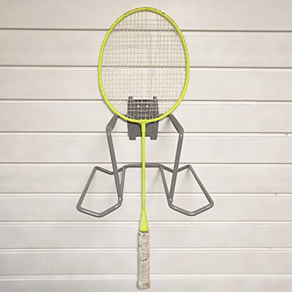 Wall Mounted Metal Tennis Racket Holder - Heavy-Duty Steel Hanging Badminton Racket Storage Rack Ping Pong Paddle Holder Holds 8 Balls 5 Racquets with Hardware and Anti-Scratch Silicone Tube