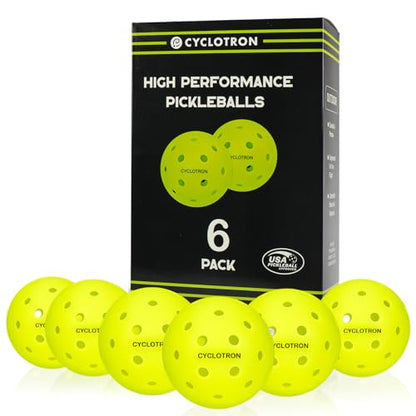 cyclotron P-40 Outdoor Pickleball Balls – USAPA Approved Pickleballs, 40-Hole Precision Design, High Visibility, Durable Seamless HDPE Construction, 3/6 Pack