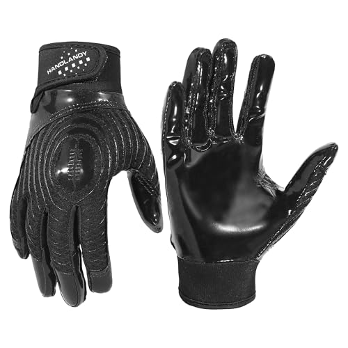 HANDLANDY Youth Football Gloves, Kids Sticky Receiver Gloves,Super Grip Football Glove Best Gift for Boys,Girls - color: Dark Black, size: X-Small-Youth