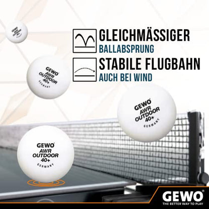GEWO AWR Outdoor 40+ Table Tennis Balls - Water-Repellent Plastic Outdoor Table Tennis Balls for Outdoor Use, Weather-Resistant Training Table Tennis Balls, 40 + mm Diameter, Pack of 6