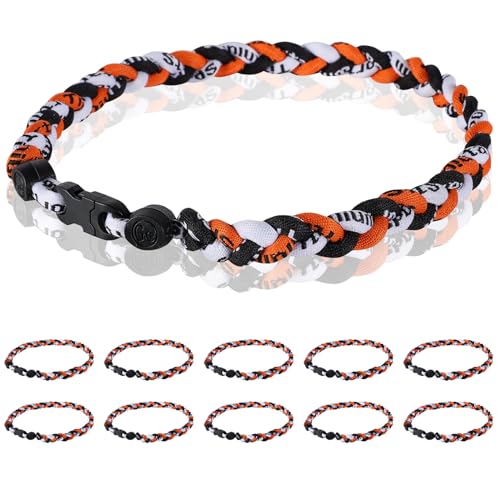 12 Pack Baseball Necklace 18inch, Team Gift for Baseball Funs, Three Braided Titanium Tornado Rope Design, with Muti - Color for Pick - color: Orange-Black-White