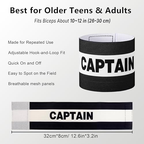 18 Pack Captain Armbands for Soccer, Football & Rugby, Adjustable Hook-and-Loop Captain Bands, 6 Colors (3 Each), Referee Visible, Washable, Fits Older Teens & Adults, 10-12 in Biceps