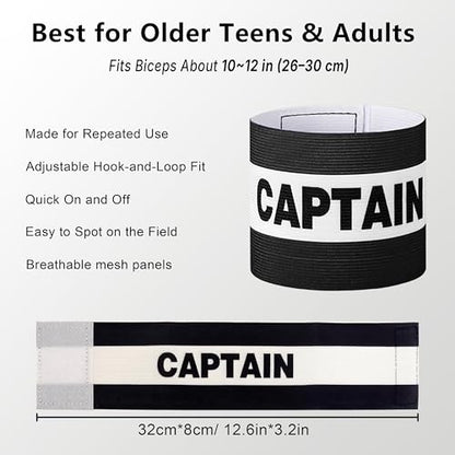 18 Pack Captain Armbands for Soccer, Football & Rugby, Adjustable Hook-and-Loop Captain Bands, 6 Colors (3 Each), Referee Visible, Washable, Fits Older Teens & Adults, 10-12 in Biceps