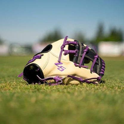 SSK Z5 Craftsman Infield Baseball Glove – 11.25” - 11.5” - 11.75” - 12” – Right & Left Hand Throw - color: Camel/Black/Purple, size: 11.5" - Right Hand Throw