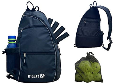 McEtt Pickleball Sling Bag & Mesh Ball Bag – Adjustable Crossbody Backpack for Women Men – Holds Pickleballs, Paddles, Water Bottle, Gear - color: Black