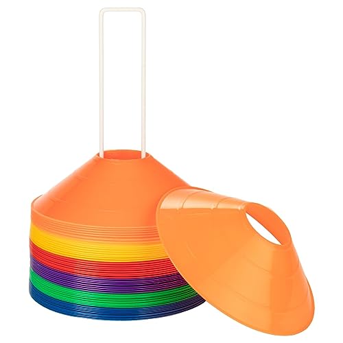 Champion Sports 7.5" Diameter Flexible Saucer Field Cone for Athletics and Social Distancing, Assorted Color Set of 48