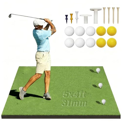 Golf Mat,Elite Golf Hitting Mats Practice Outdoor & Indoor,5x4ft Turf Driving Range Mats for Golf Simulators and Practice with 10 Balls,9 Tees,21|31mm Thickening Domivans - size: Thickness 31 mm