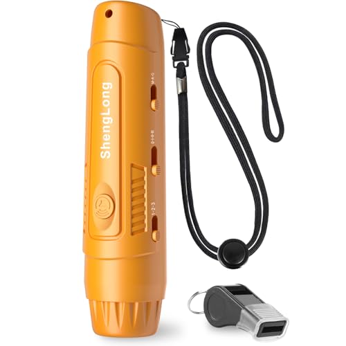 Shenglong Electronic Whistle with 3 Tones & 3 High Volume Settings - Battery Powered Emergency Safety Whistle for Coaches Referees, Teachers Outdoor Sports, Camping, Sporting Goods with Lanyard - color: Yellow