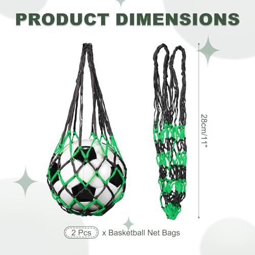 uxcell Basketball Net Bags, Nylon Soccer Ball Holder Portable Multifunctional Single Ball Mesh Net Bag for Storage Basketball Soccer Rugby Balls - color: Black/Green