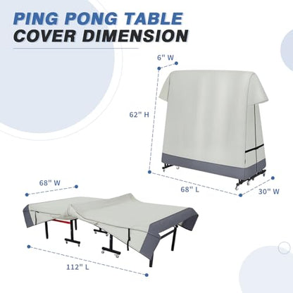 Ping Pong Table Cover Outdoor Waterproof, Dual Function Table Tennis Cover Fits Both Folding Tables and Flat Tables Indoor & Outside 68"L x 6"/30"W x 62"H - color: Beige