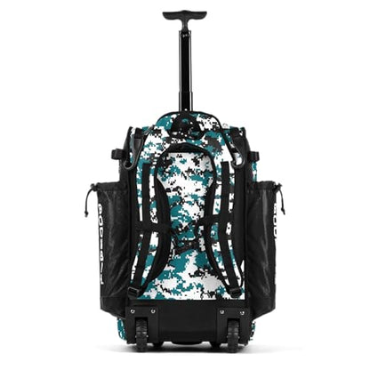 Boombah Catchers Superpack Hybrid Rolling Digital Camo Bat Bag - Multiple Colors - Wheeled & Backpack Version - color: Black/Teal