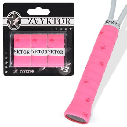 Tennis Racket Grip Tape, Ultra Thin Tacky Tennis Overgrip for Sweat Absorption & Control – Durable Anti-Slip Replacement Grip for Tennis, Badminton & Pickleball (3 Pack) - color: CAT HOT PINK