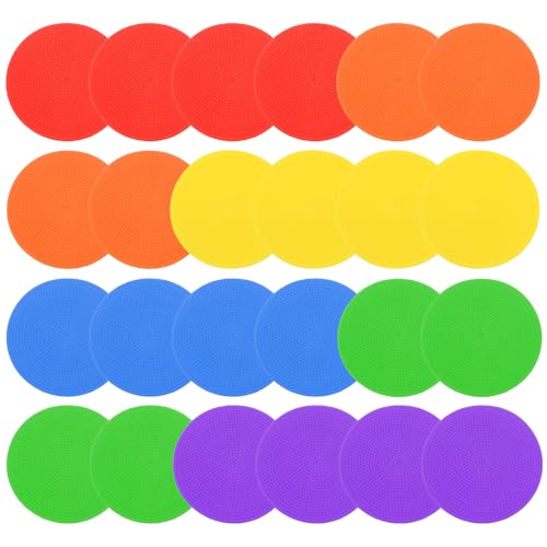 PATIKIL 4 Inch Poly Spot Markers, 24Pcs Non Slip Rubber Floor Dots with Storage Bag Flat Agility Cones for Sports Training Basketball Football - color: Mixed Color