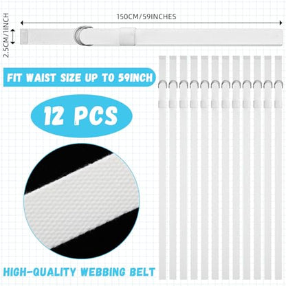 Toulite 12 Pcs Web Football Belts Canvas Belt Long Web Belt Flag Football with Metal for Men Women Kids 1 Inch Wide - color: White