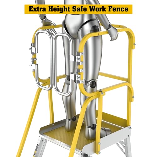 5 Step Ladder Aluminum Rolling Platform Ladders with 360° Guardrail System, Industrial Safety Non-Slip Rolling Ladder with Wheels for Warehouse, Garage, 375 lbs Capacity - size: 5 Step