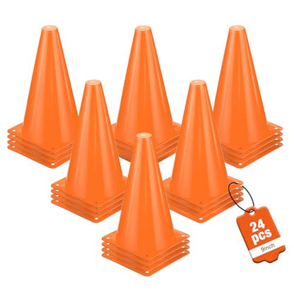 24pcs Cones 9 Inch Soccer Cones and Plastic Traffic Cones, Durable Cones for Sports Training, Ideal for Soccer, Basketball, Football, Skating, and Agility Drills Practice
