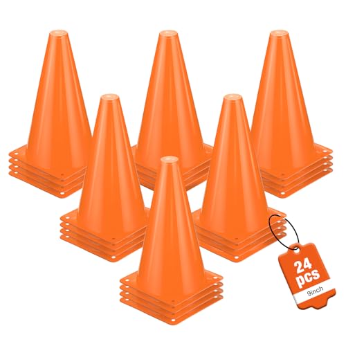 24pcs Cones 9 Inch Soccer Cones and Plastic Traffic Cones, Durable Cones for Sports Training, Ideal for Soccer, Basketball, Football, Skating, and Agility Drills Practice