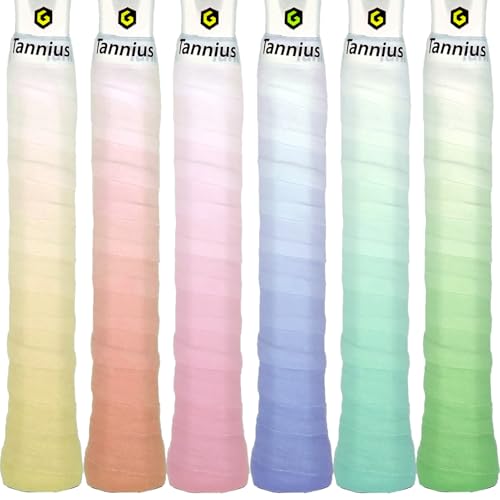 Tacky Tennis Racket Grip Tape, 6 Pack Tennis Grips, Absorbent and Enhanced Tennis Racquet Overgrip Tape（Gradient Color - color: Mixed Colors