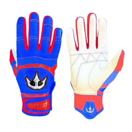 Lightning Series Batting Gloves - Premium Goat Skin Leather, Youth & Adult Sizes - color: Royal Blue/Red, size: Youth Medium