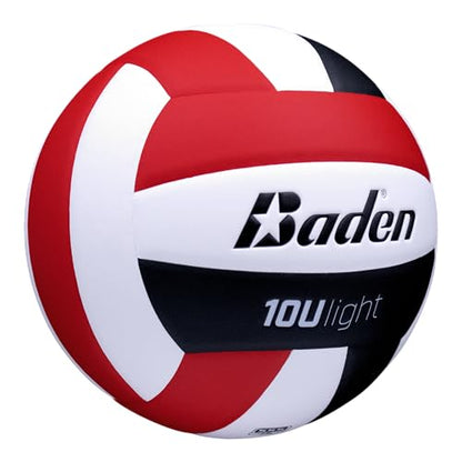 Baden | 10U Light | Official Size, 2 oz Lighter Entry Level Youth Indoor Volleyball | PU Composite, Extra Foam Backing, Reduce Sting - color: Red/White/Black