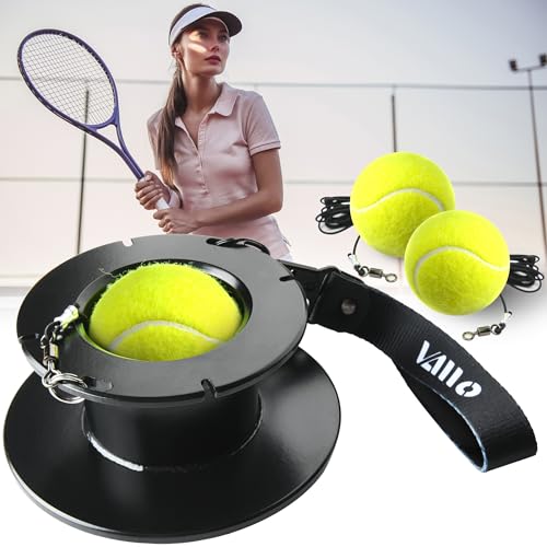 VAIIO Professional Tennis Trainer - Full Metal Portable Solo Rebounder with 3 High-Elastic String Balls, Ideal for Adults, Kids, Beginners & Advanced Players - color: Black