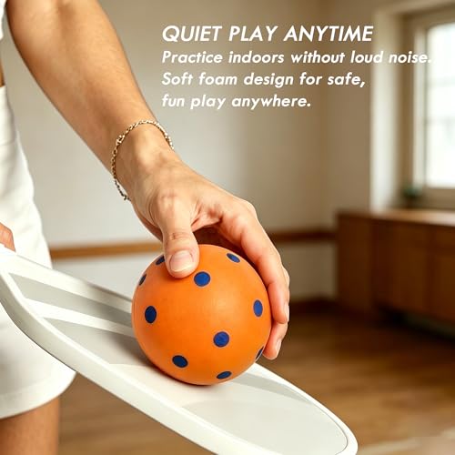 Foam Pickleball Balls, 6 Pack Quiet & Silent Pickleballs for Indoor Outdoor Play, Soft & Safe Practice Balls for Kids, Beginners and Family