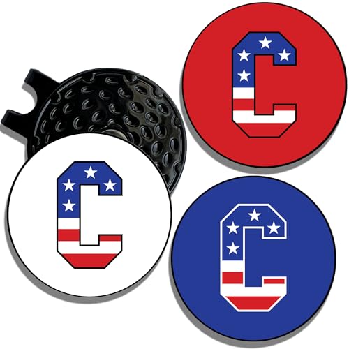 Wolf Golf Towels Golf Ball Marker Hat Clip | USA Monogram | 1 Magnetic Clip + 3 Ball Markers | Patriotic Golf Accessories for Men & Women - color: C - Red White & Blue