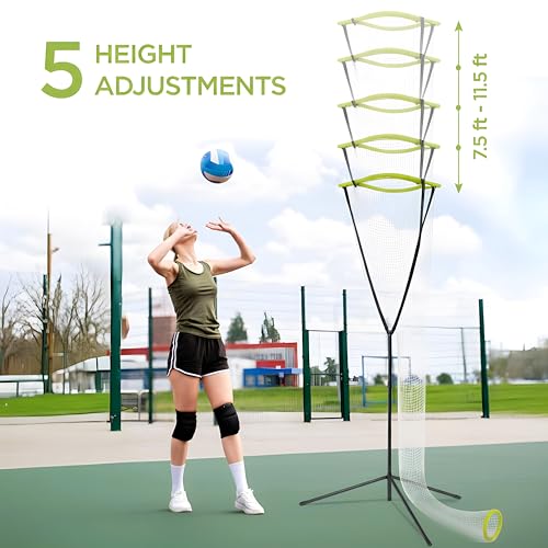 Volleyball Setter Training Net Volleyball Setting Trainer with Target Cloth Adjustable Height 7.5 to 11.5 ft Adjustable Angle for Indoor Outdoor Serving Spiking and Setting Practice Includes Carry Bag