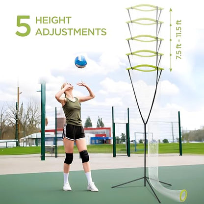 Volleyball Setter Training Net Volleyball Setting Trainer with Target Cloth Adjustable Height 7.5 to 11.5 ft Adjustable Angle for Indoor Outdoor Serving Spiking and Setting Practice Includes Carry Bag